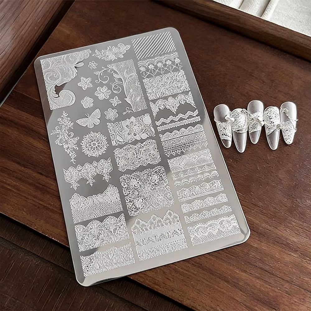 1 pièce Plaque de stamping pour nail art en dentelle française