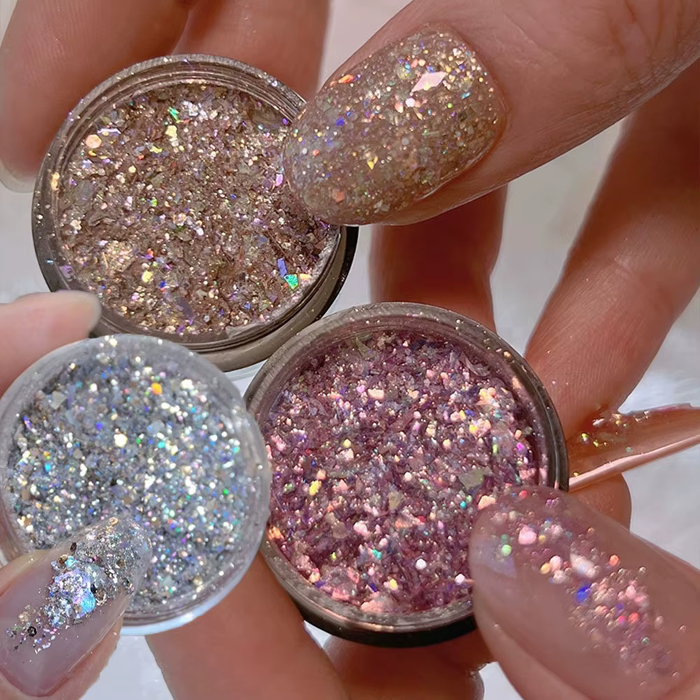 1 pot Aurora brillant opale flocons ongles paillettes Laser argent or nuage brocart