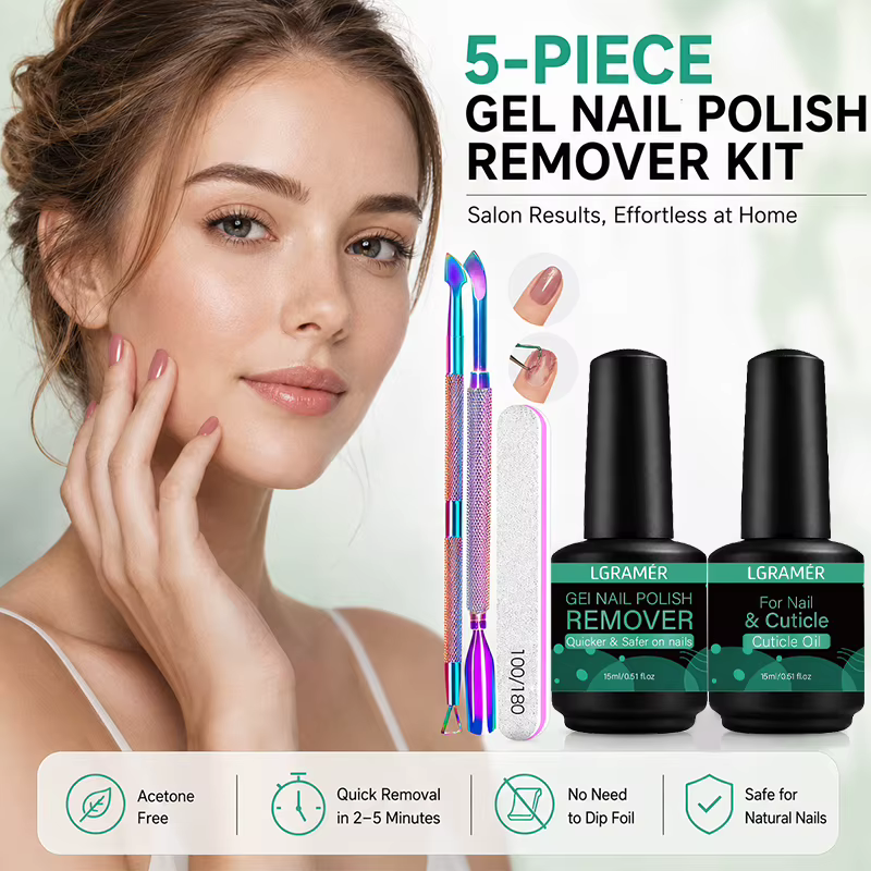 Kit de Soin des Cuticules et Dissolvant de Vernis Gel : Repousse-cuticules Métalliques Arc-en-ciel