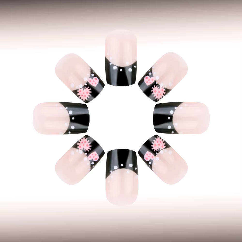 24 pièces coeur faux ongles moyen Long carré collé presse