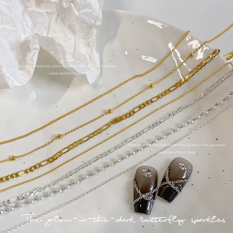 Chaînes à ongles or argent perles de pierre