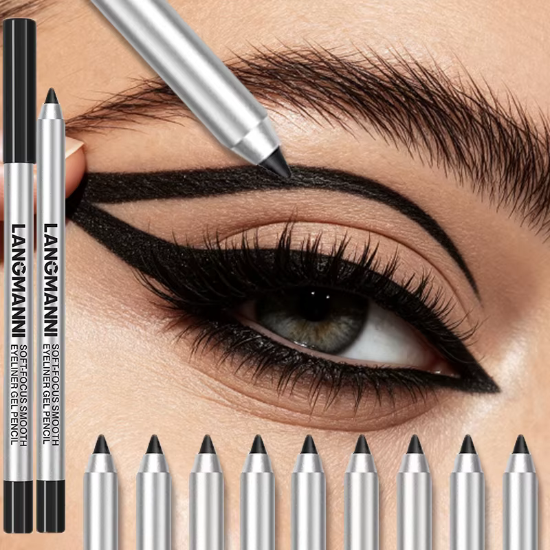 Crayon Gel Eyeliner Nacré Imperméable Longue Tenue Lisse Pailleté Noir Maquillage pour Eyeliner Supérieur et Inférieur Stick Fard à Paupières