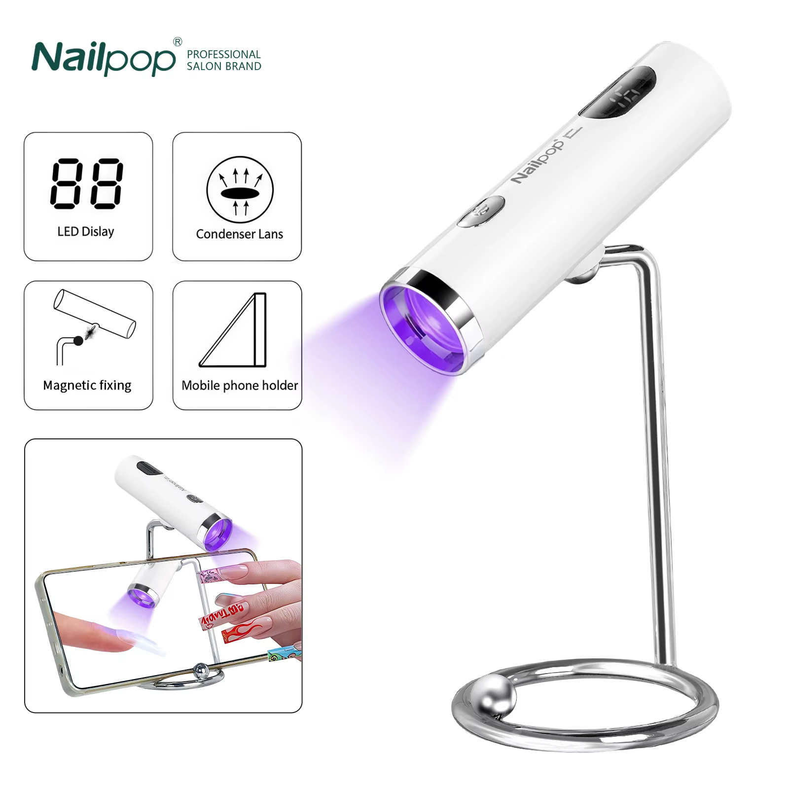 Nailpop lumière UV avec Stanp Mini lampe de traitement des ongles Portable Rechargeable sèche-ongles durcissement