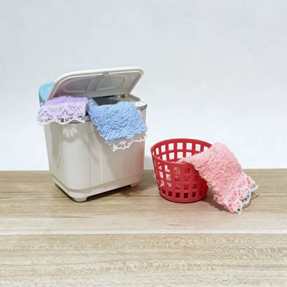 Accessoires de scène de buanderie miniature 1:12, mini machine à laver, serviettes, panier à linge, modèle