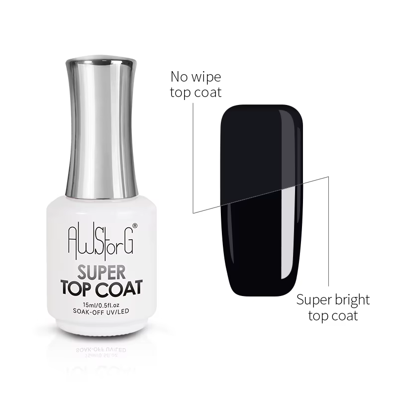 AWStorG 15ML Super couche de finition vernis Gel pour Nail Art Semi Permanent tremper sans essuyer