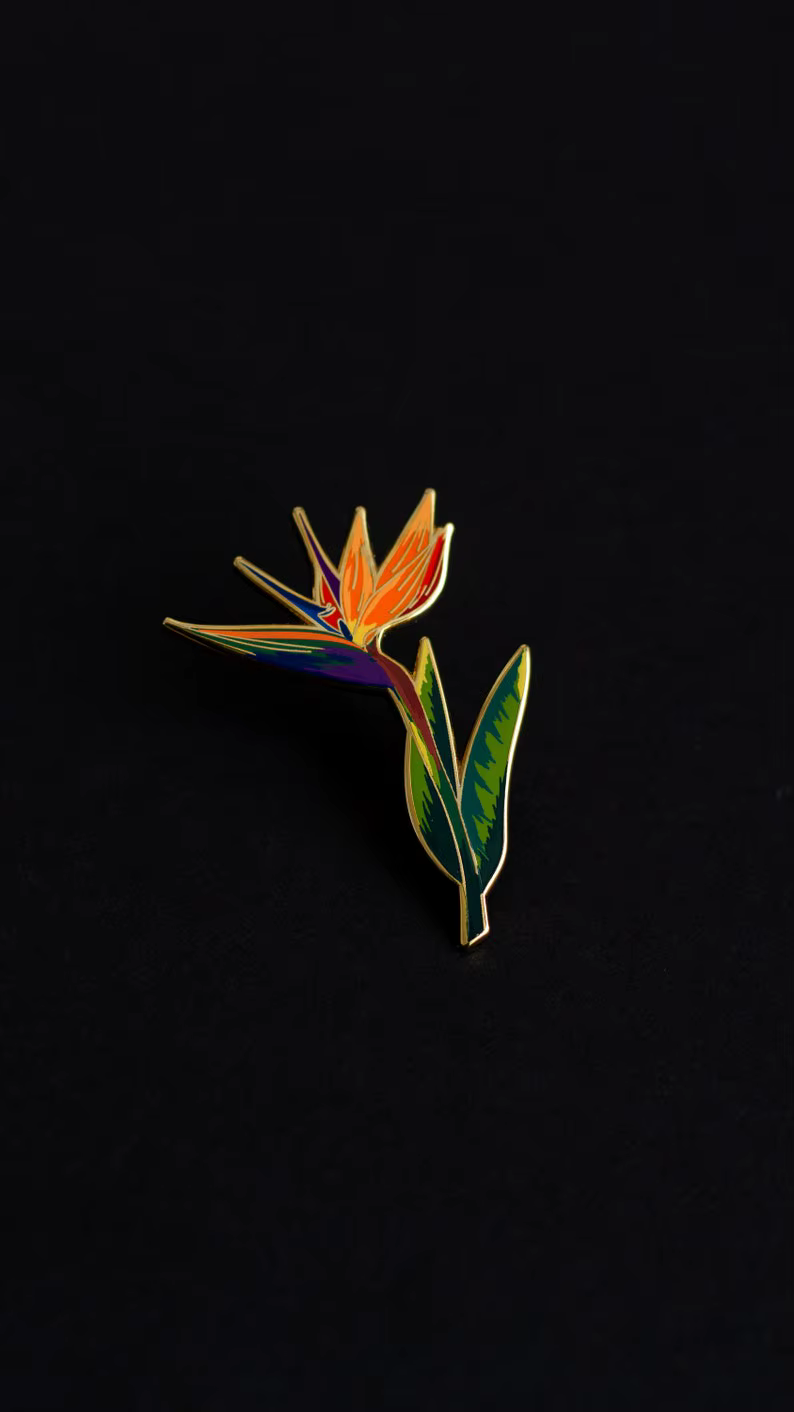 Broche en émail dur pour plante oiseau du paradis, bijoux tropicaux Orange, cadeau pour amoureux de la Nature, broche botanique, accessoires pour jardiniers