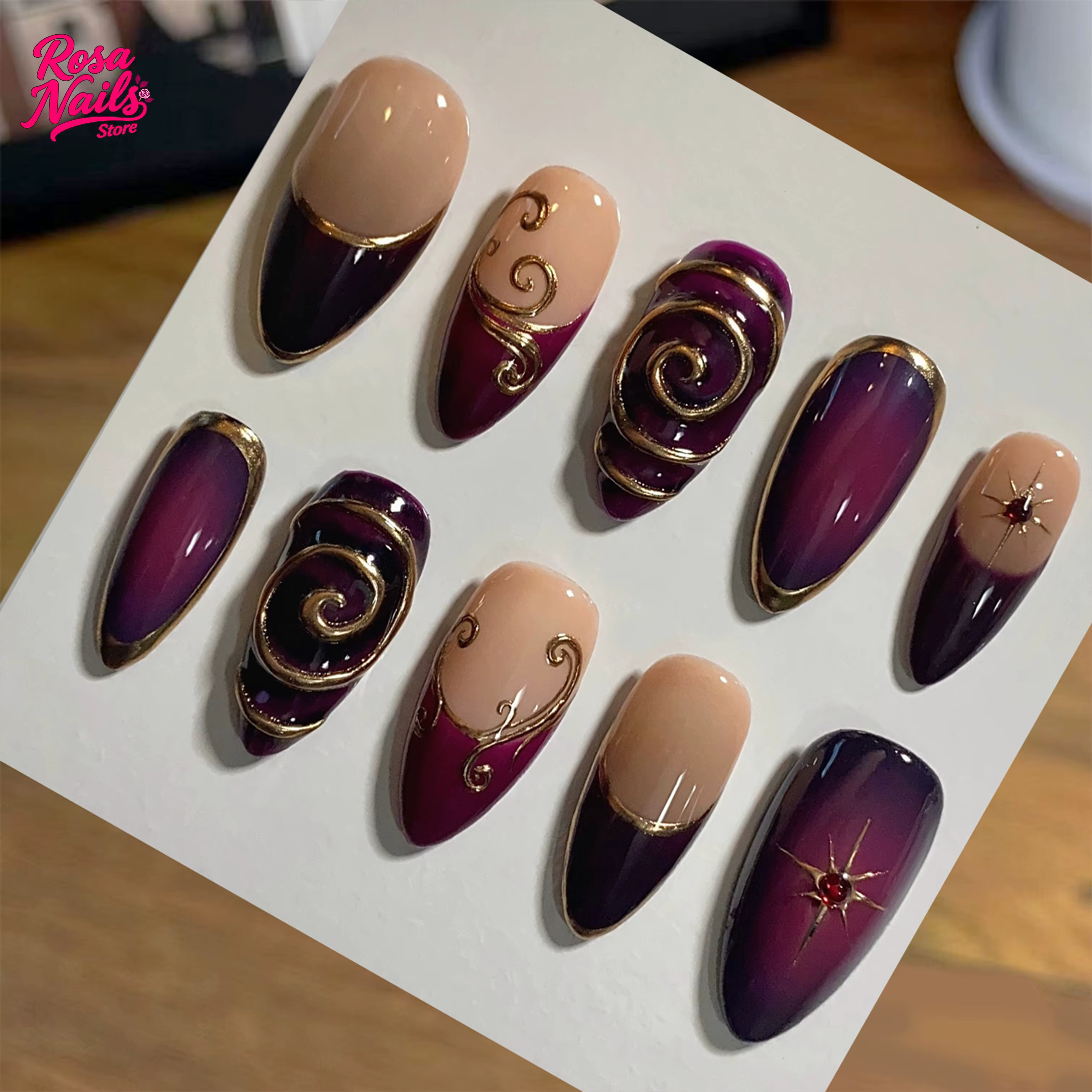 10 pièces presse à la main sur les ongles automne