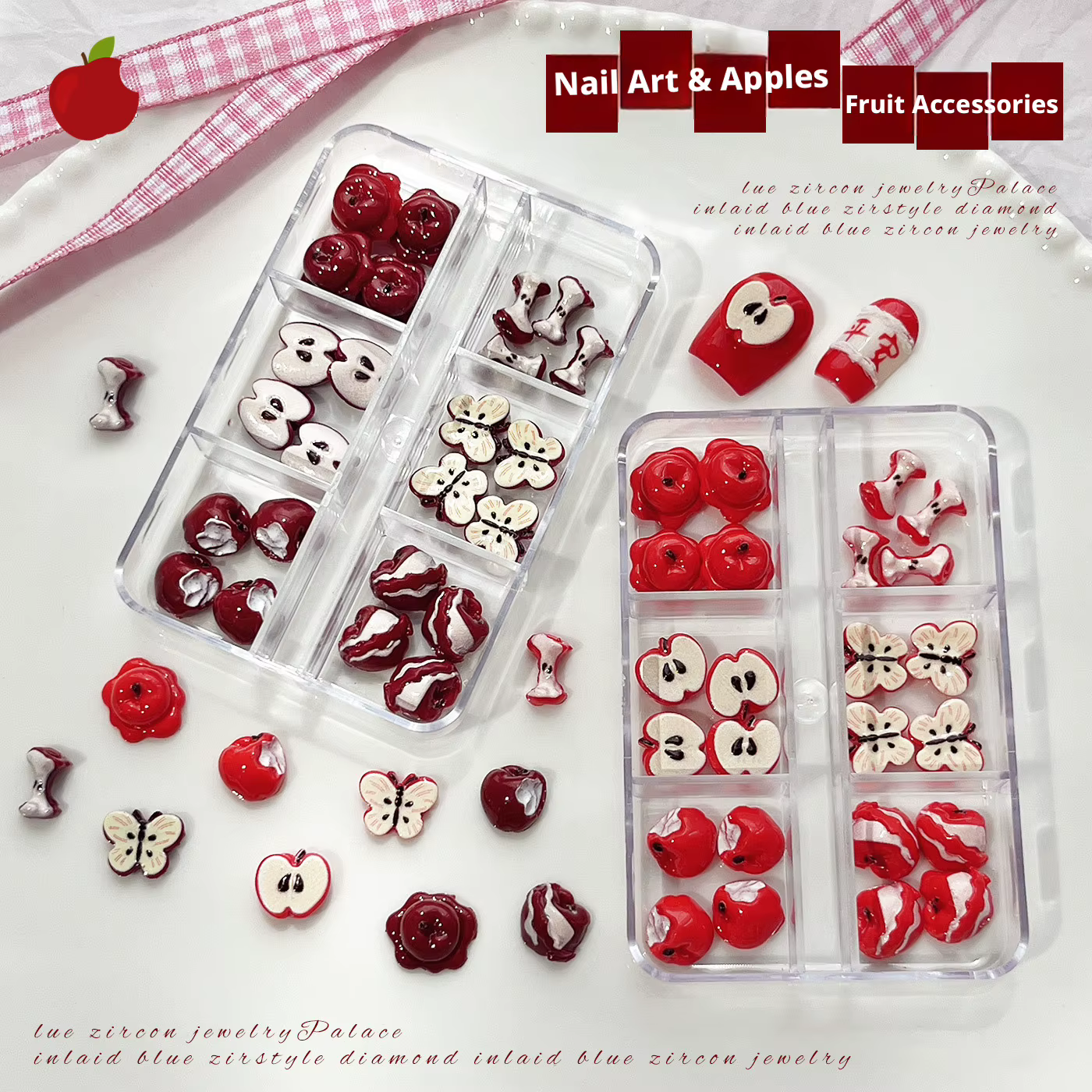 20 pièces MIX de breloques pour ongles en forme de pomme rouge mignonne