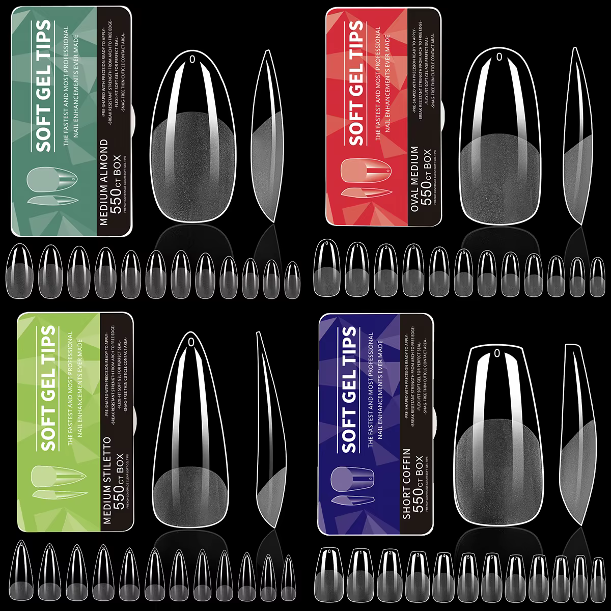 550 pièces pointes d'ongles en Gel souple couverture complète faux ongles conseils pour Extensions