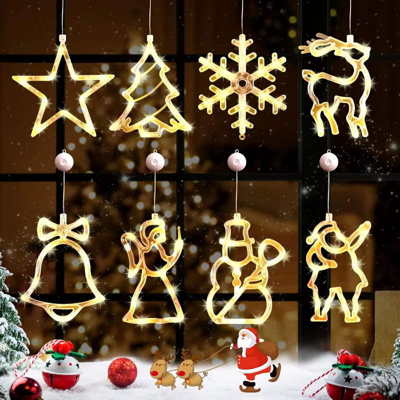 Lumières de fenêtre de Noël LED, décoration de silhouette, cloche d'arbre de Noël, père Noël pour le nouvel an, décor de Noël, lampe à cordes dégradées