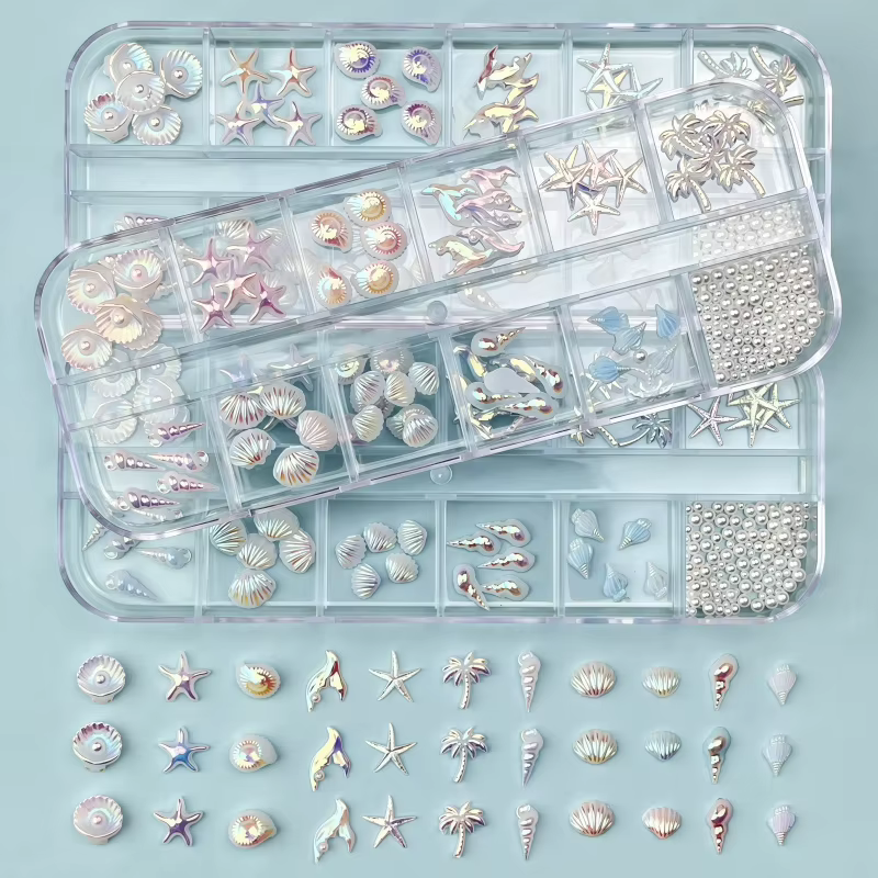 Kit de Nail Art Série Océan 2026 : Strass en Résine Effet Coquille d'Aurora et Queue de Sirène pour Décorations DIY à