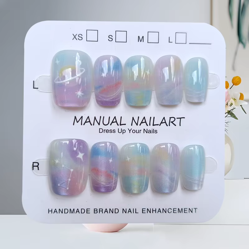 10 pièces 【Happy Planet 】 Cool Fantasy noir dégradé manucure presse sur les ongles Ins tendance détachable faux