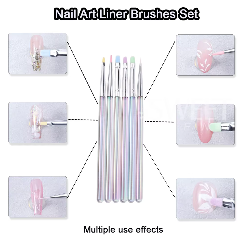 SWEET TREND - Lot de 6 pinceaux pour nail art