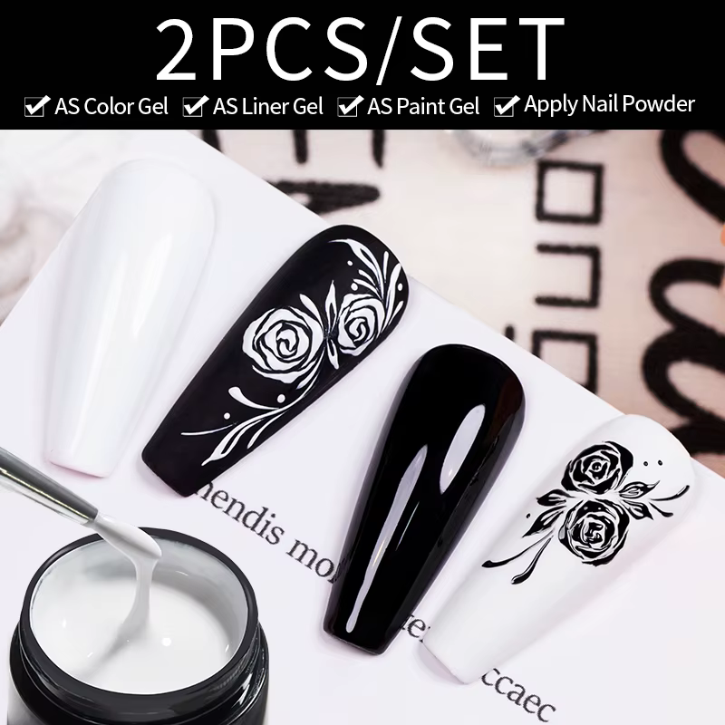 AWStorG 2 pièces sans lingette peinture Gel pour Nail Art tremper UV LED Gel blanc noir 5g longue durée Gel pour ongles