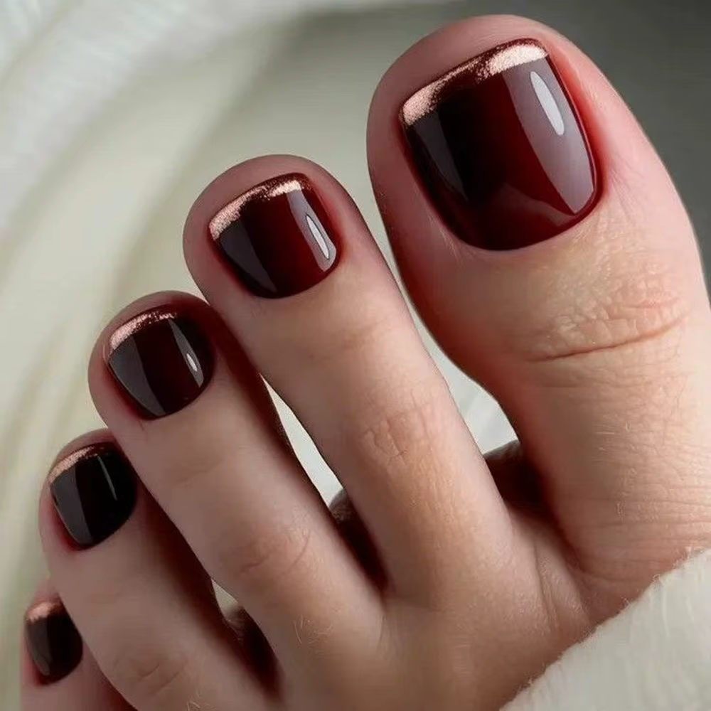24/100 pièces Faux ongles de pieds rouge bordeaux