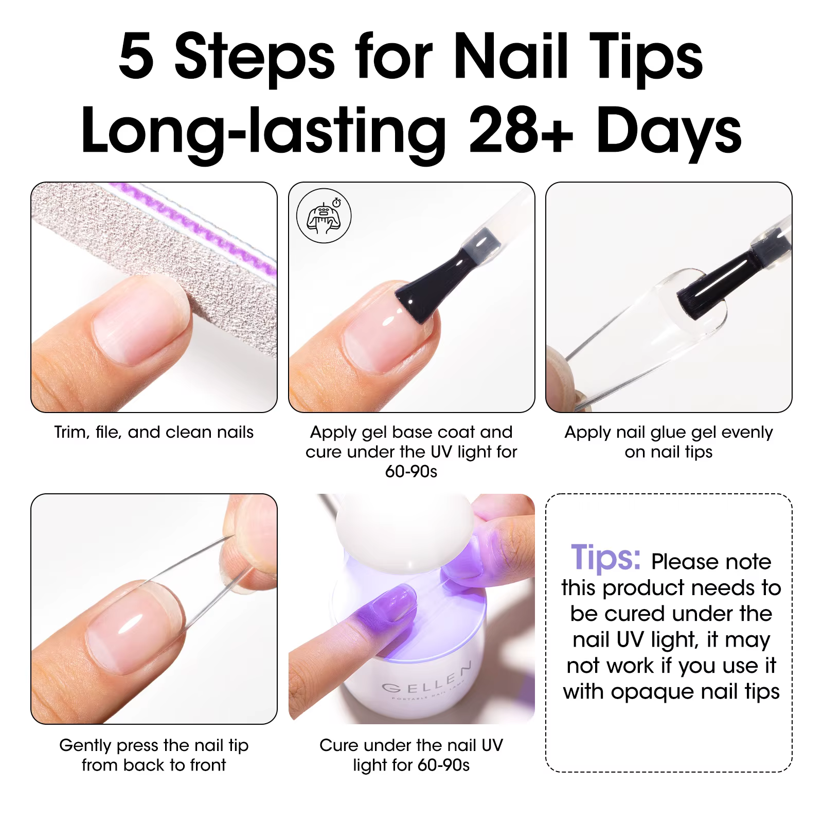GELLEN Professionnel 4 en 1 Colle à ongles en gel 100ml Adhésif puissant durcissant aux UV pour extensions d'ongles Longue tenue Manucure DIY