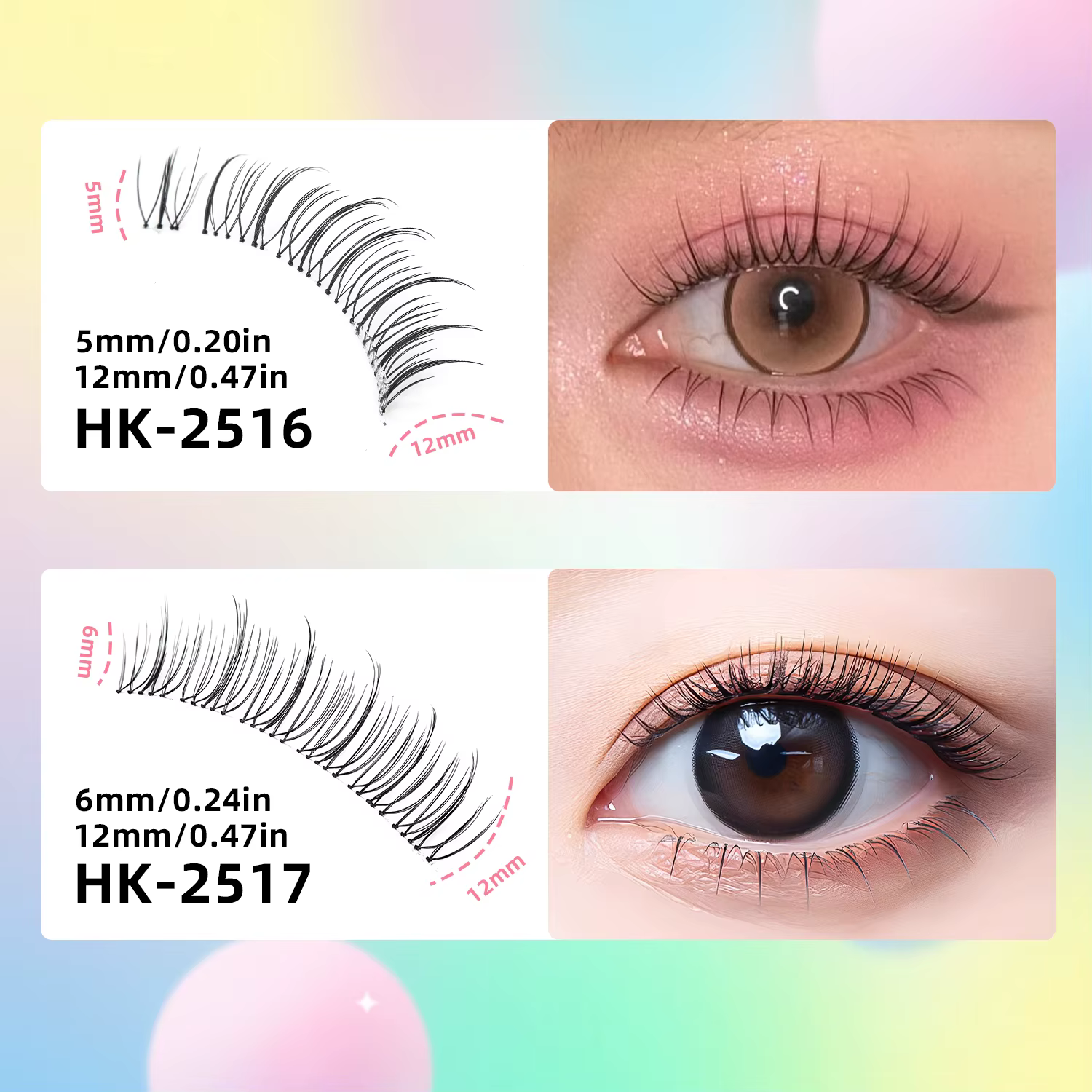 14 paires de faux cils naturels en forme de U