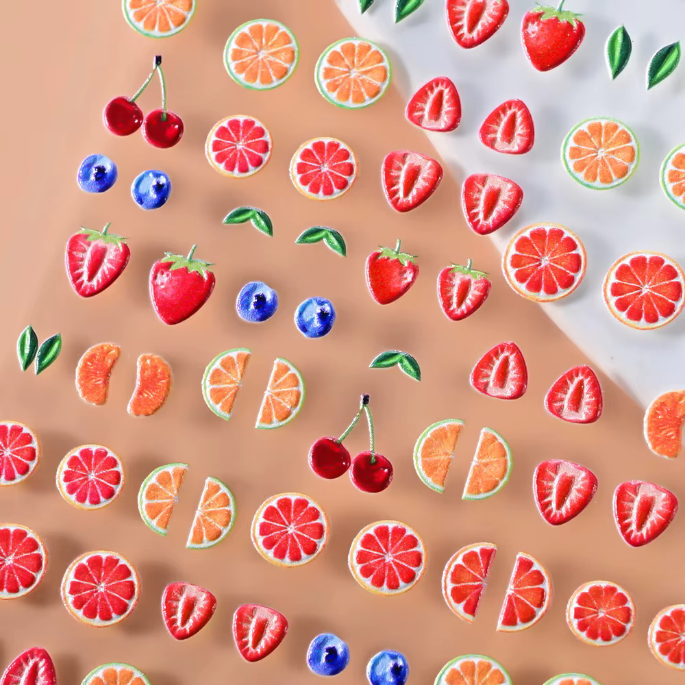 5D belle rouge Fruit cerise fraise Nail Art autocollant doux Orange pamplemousse curseurs conception auto-adhésif ongles décalcomanies bricolage déco