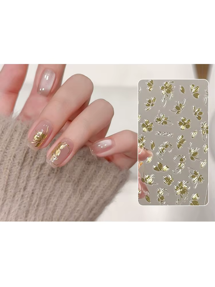 Nouveaux Autocollants pour Ongles Fleur Dorée Noble