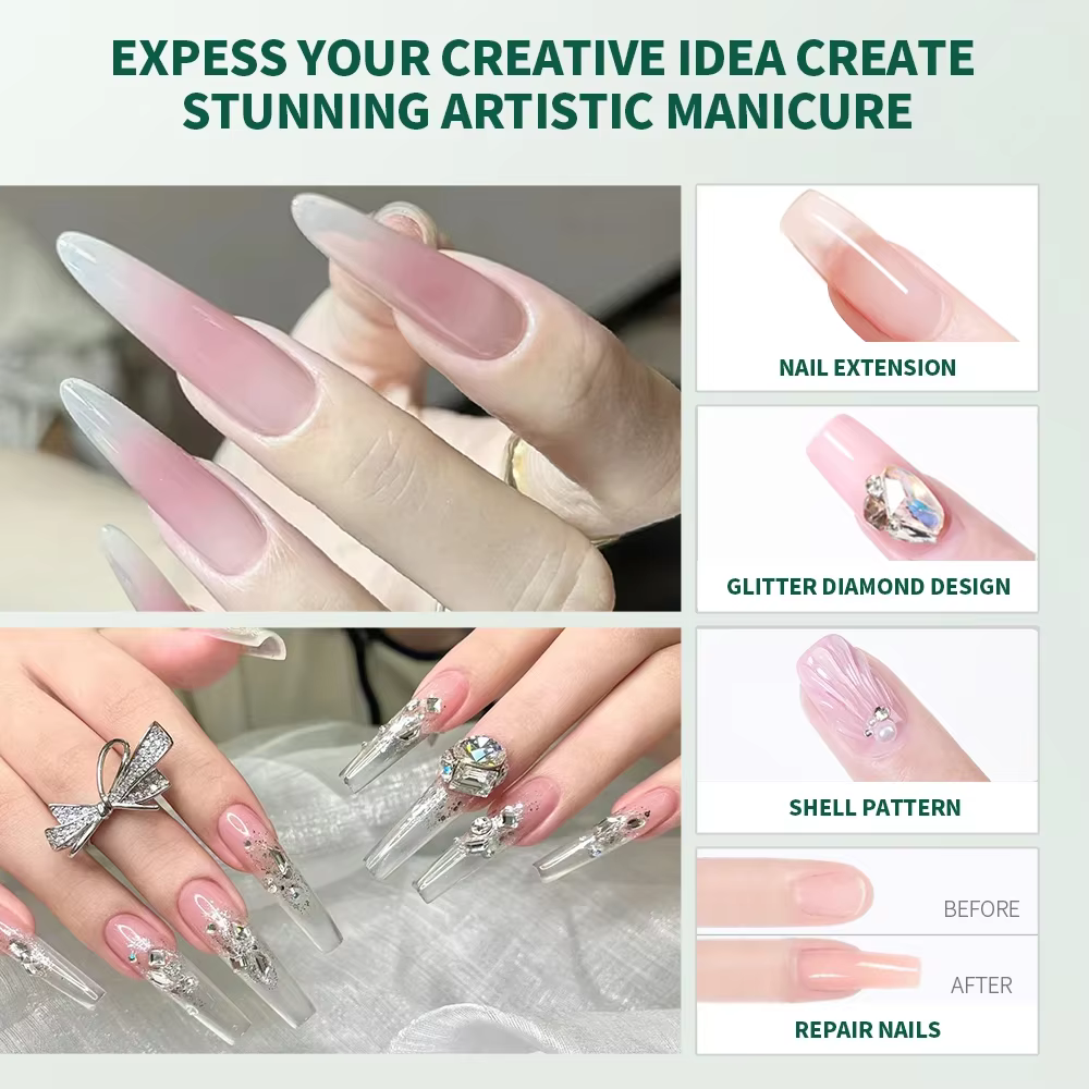 NAILPOP constructeur ongles Gel ensemble 3 couleurs de base Kit d'extension d'ongle clair nu rose renforcer Gel avec brosse 100 pièces formes d'ongles bricolage