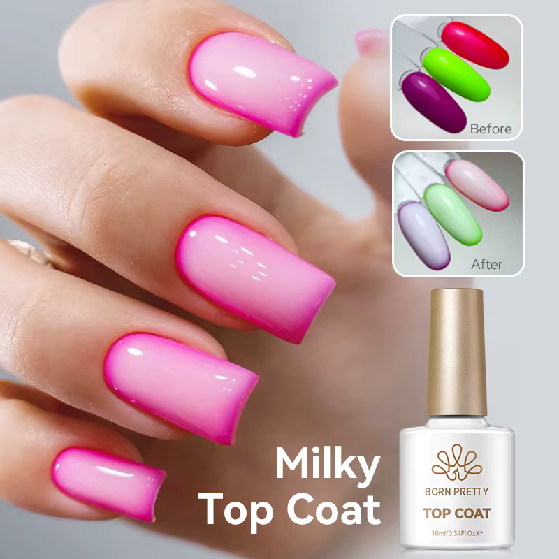 BORN PRETTY Top Coat Lacté Blanc Translucide Gel UV Vernis à Ongles 10ml Semi-Permanent – Appliquez N'importe Quel Vernis Gel Coloré pour Manucure