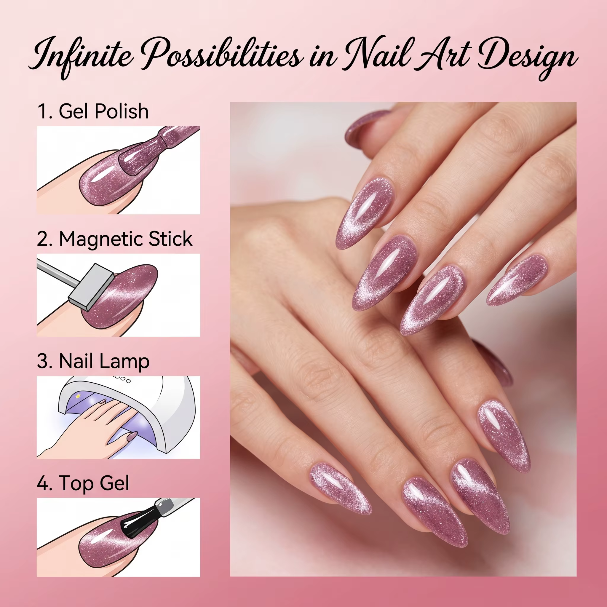 Vernis à ongles effet œil-de-chat rose