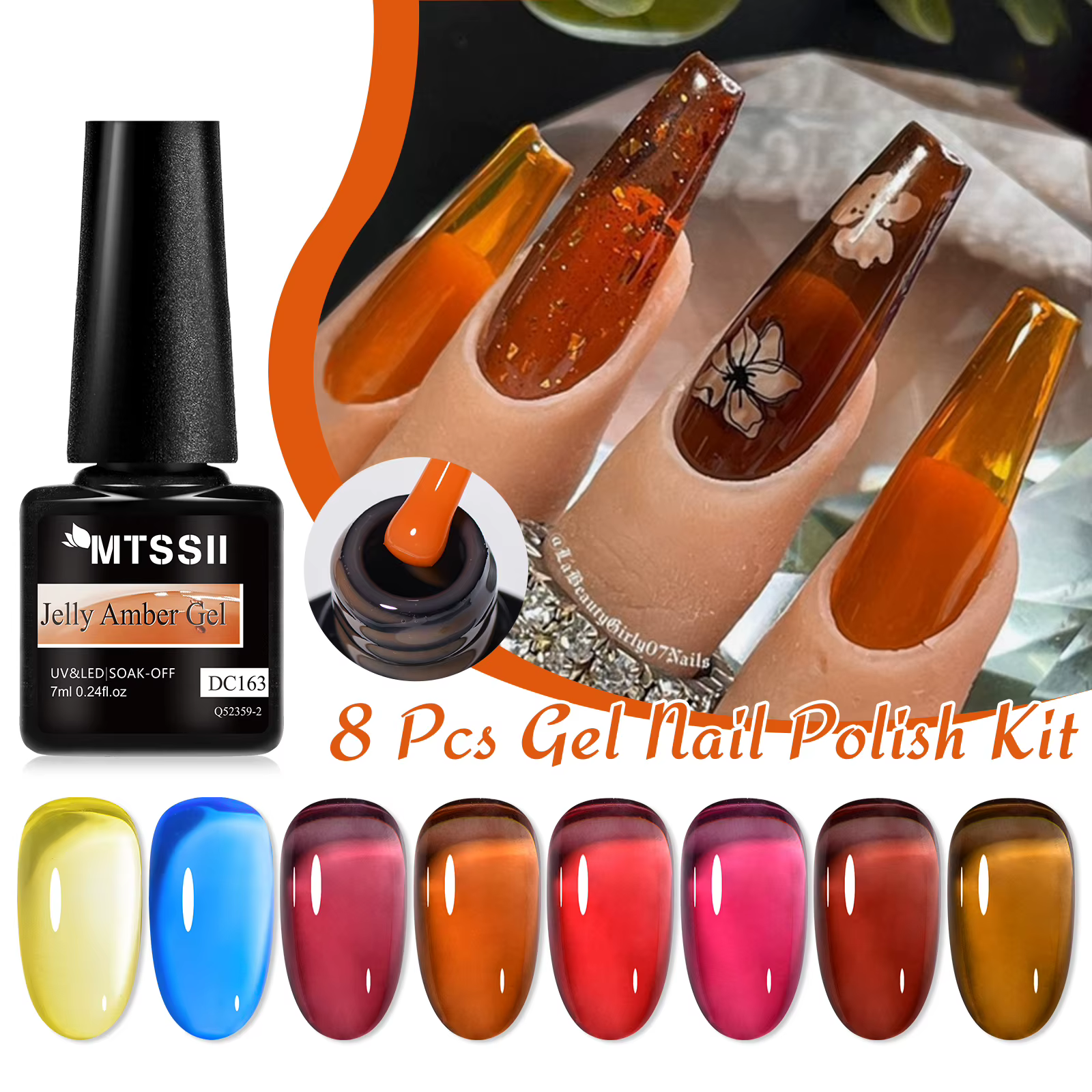 8 pièces gelée ambre verre Gel vernis à ongles ensemble Semi-transparent mer bleu Gel