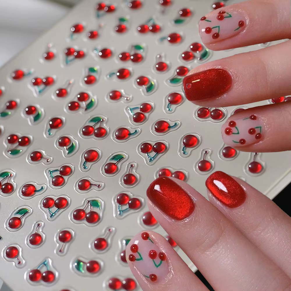 1/2 pièces Autocollants 5D en cristal rouge pour ongles