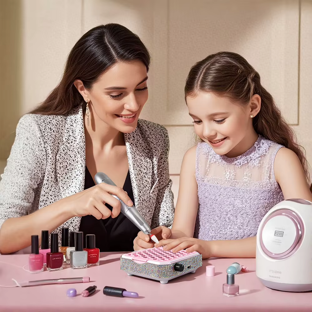 Collecteur de poussière d'ongles avec strass et tampon filtrant