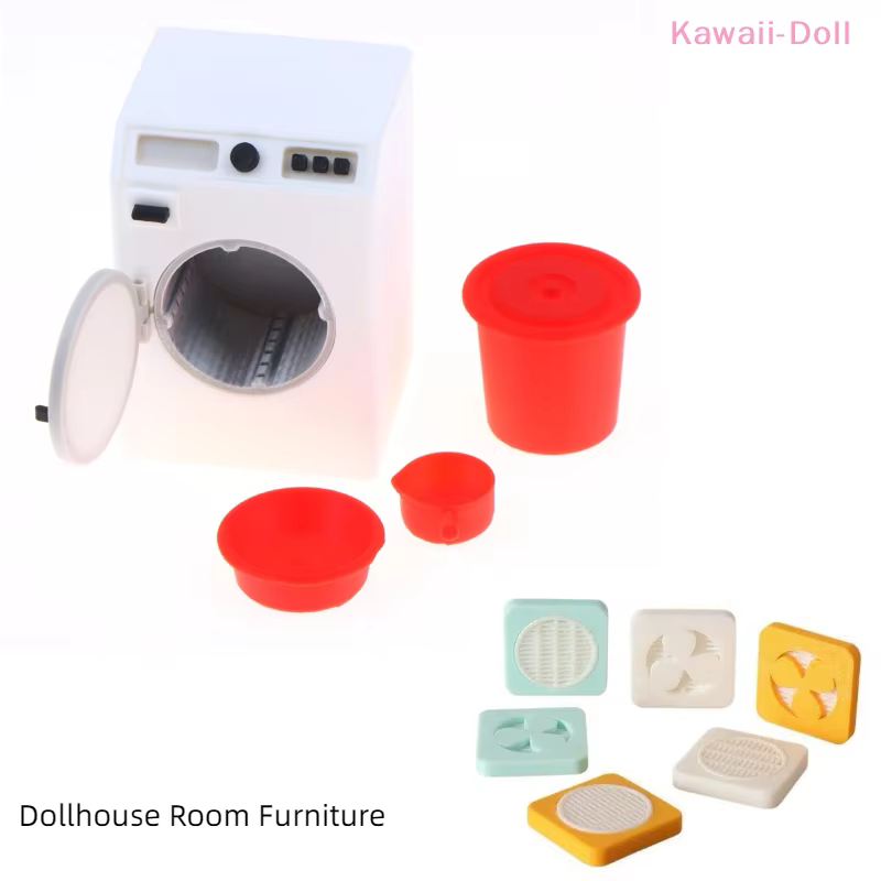 Meubles de buanderie pour maison de poupée 1/12, décor miniature, machine à laver, seau, lavabo, ornement, accessoires pour micro-scène de maison de poupée