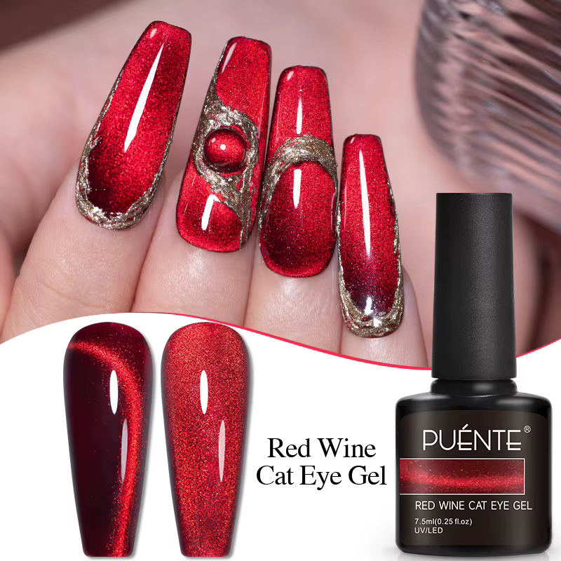 PUENTE 7.5ML vin rouge chat Gel magnétique vernis à ongles Super brillant rubis