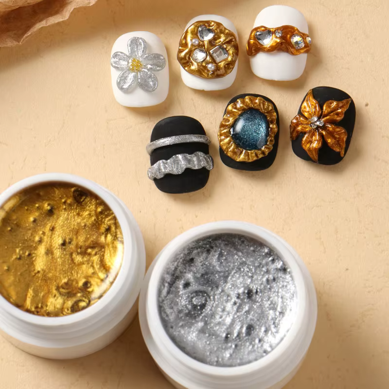 5g 3D Gel de sculpture métallique pour Nail Art or argent solide en relief Gel Chrome 3D fleur