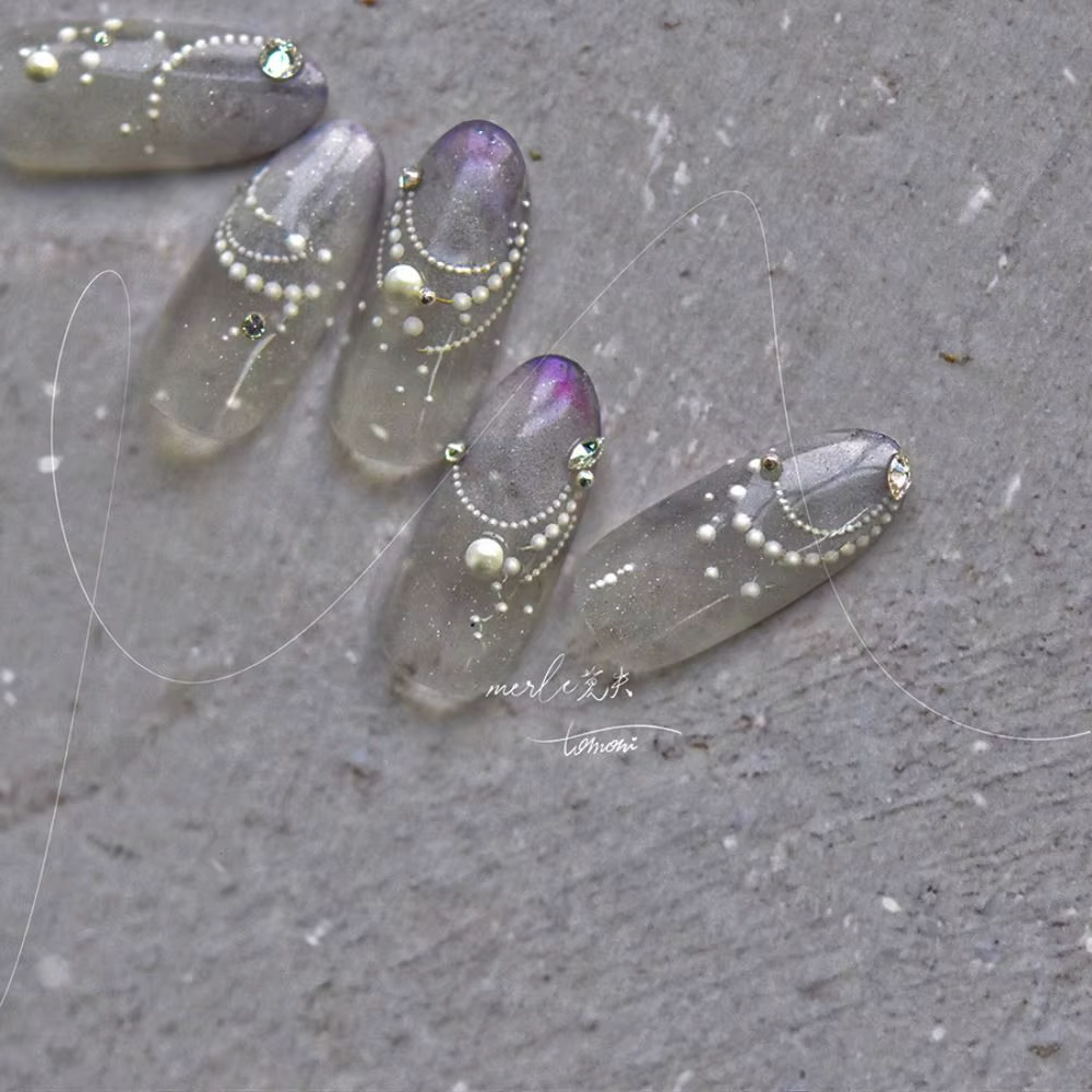Autocollants 3D pour ongles avec lignes et perles