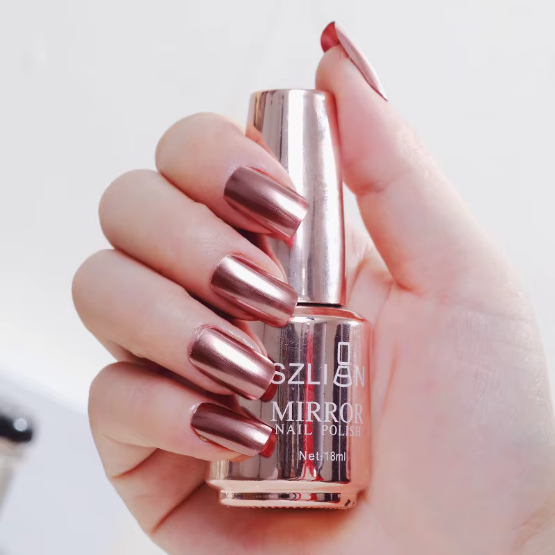 Vernis à ongles métallique effet miroir violet Rose or argent