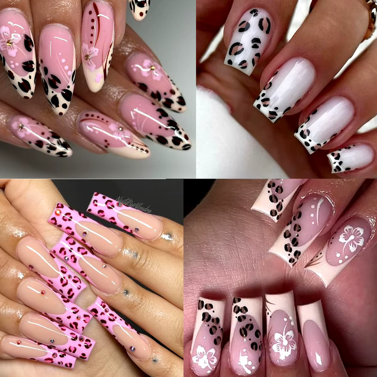 Autocollant pour Nail Art imprimé léopard marron noir rose