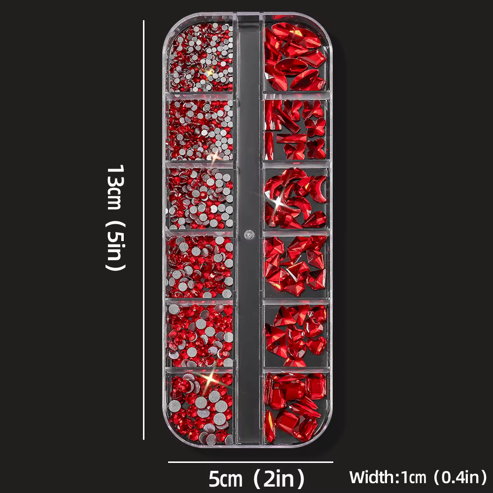 12 grilles 3D noël rouge forme aléatoire Nail Art strass verre scintillant Flatback diamant