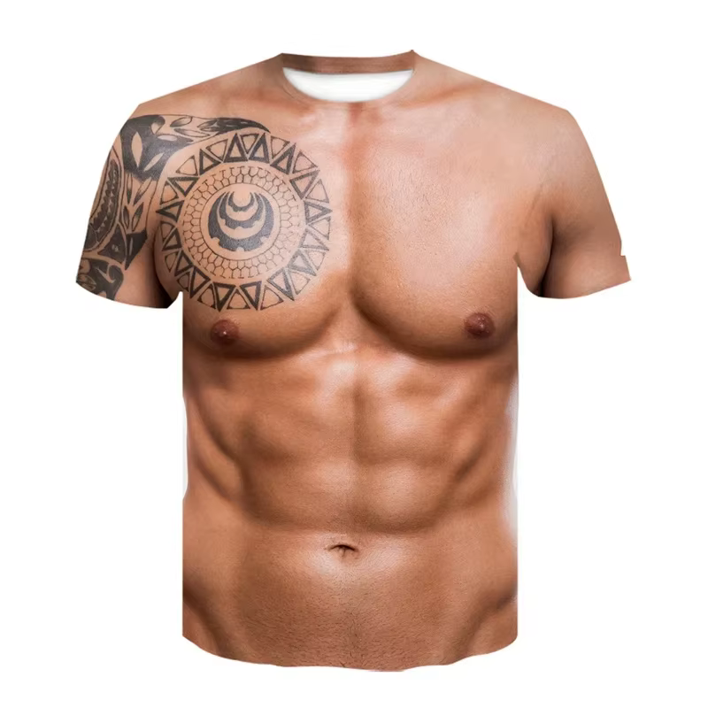 T-shirt drôle à imprimé 3D effet musculaire, manches courtes, été, streetwear, col rond, vêtements musclés unisexes