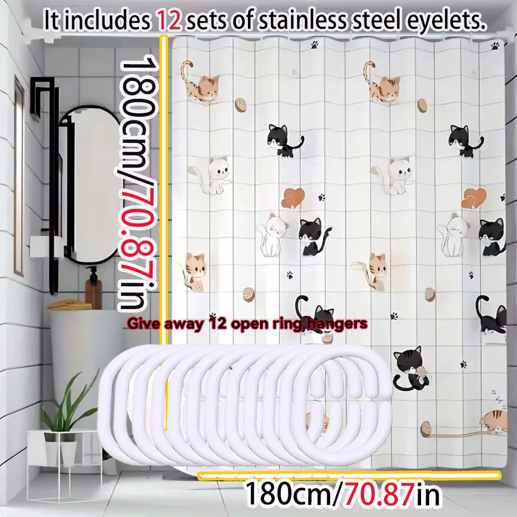 Rideau de douche chat coquin dessin animé Simple, rideau de douche pour salle de bain, facile à nettoyer et à récurer, matériau imperméable PEVA, léger et opaque