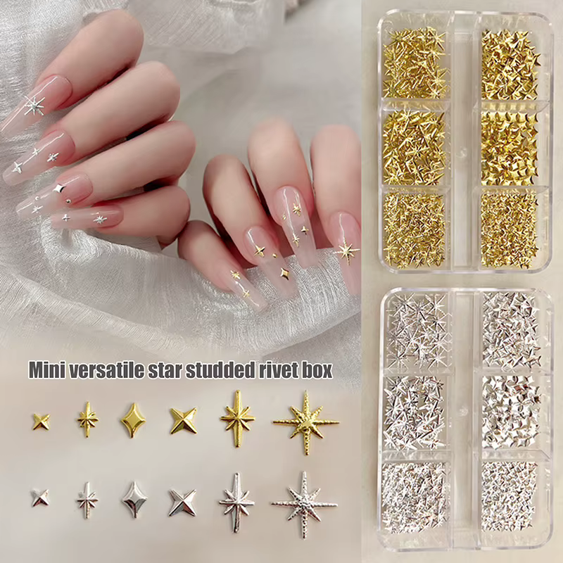 6 grilles métalliques or argent Nail Art strass décor manucure breloques Flatback Starburst pentagrammes bijou accessoires pour ongles