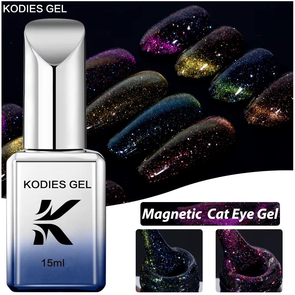 KODIES GEL-Verhéritage gel œil de chat, semi-permanent, laser magnétique UV, diamant coulé, paillettes, gel yeux de chat, vernis pour manucure, 15ml, nouveau
