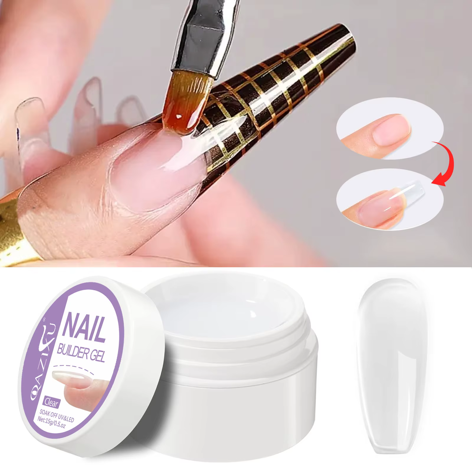 Gel dur transparent 15g pour extension d'ongles