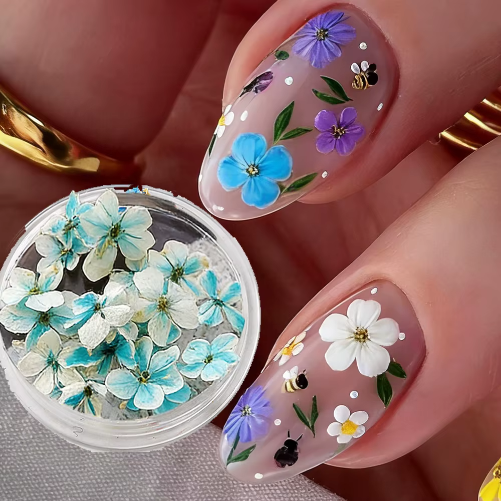 1 boîte de fleurs séchées colorées pour nail art