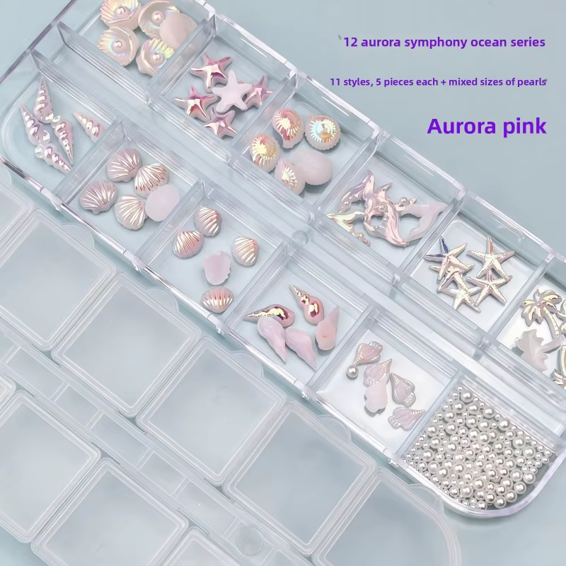 Kit de Nail Art Série Océan 2026 : Strass en Résine Effet Coquille d'Aurora et Queue de Sirène pour Décorations DIY à