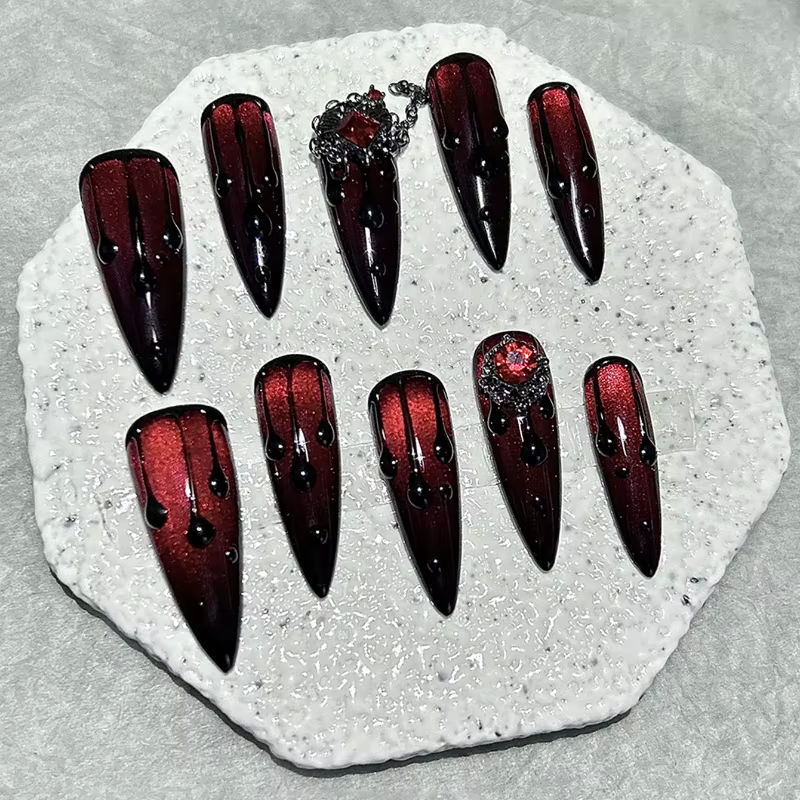 Rouge sang foncé spice girls press ongles fait à la main