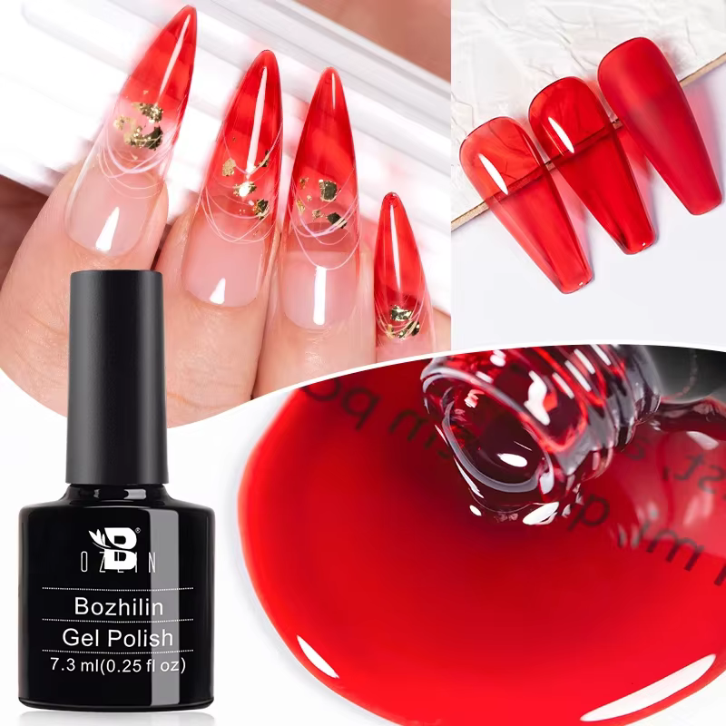 BOZLIN 7.5ml Gelée Nude Rouge Lacté Couleur Sang Gel Français Transparent Manucure Semi-Permanente Soak Off Vernis à Ongles Nail Art