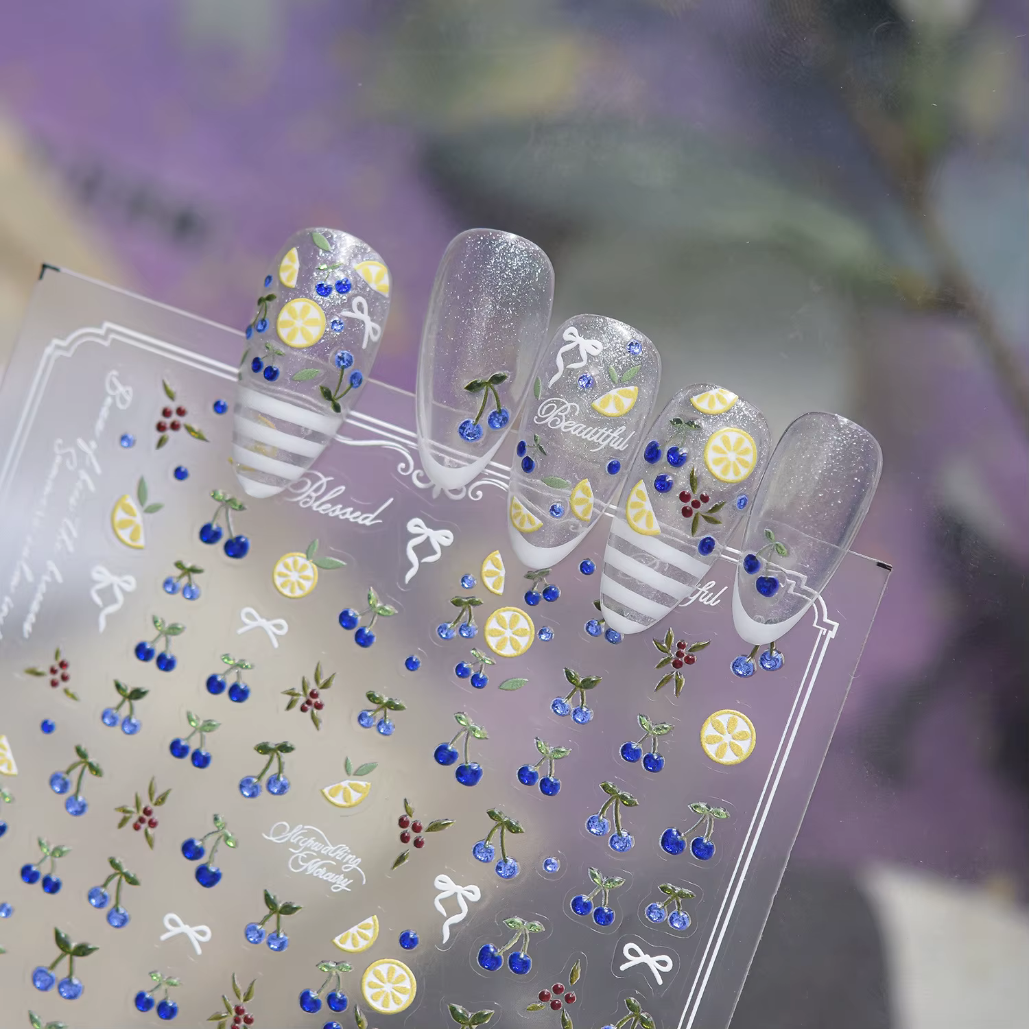 Autocollants pour ongles en forme de tranches de citron jaunes