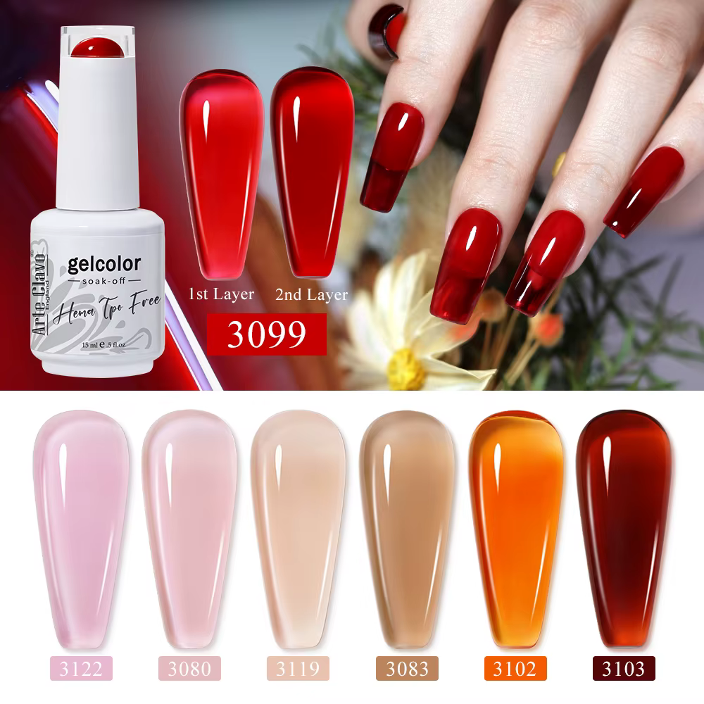 Arte Clavo 15ml gelée Gel vernis à ongles 70 couleurs rouge Semi translucide Gel