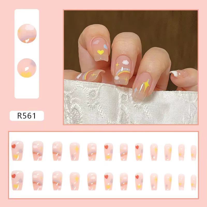 24P Faux Ongles Arc-en-ciel Mignons et Enfantins