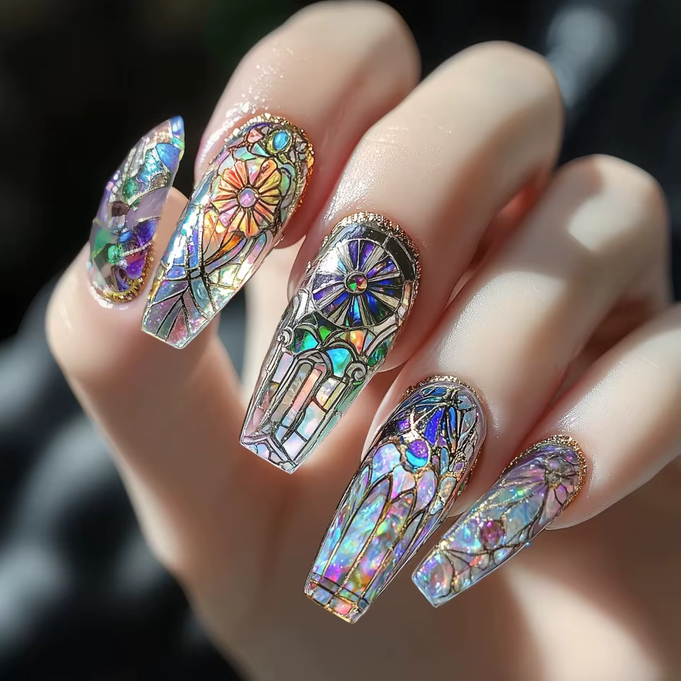 24 pièces/ensemble faux ongles mi-longs fleurs de poisson de cygne pour la saison d'été dégradé amande pointes de