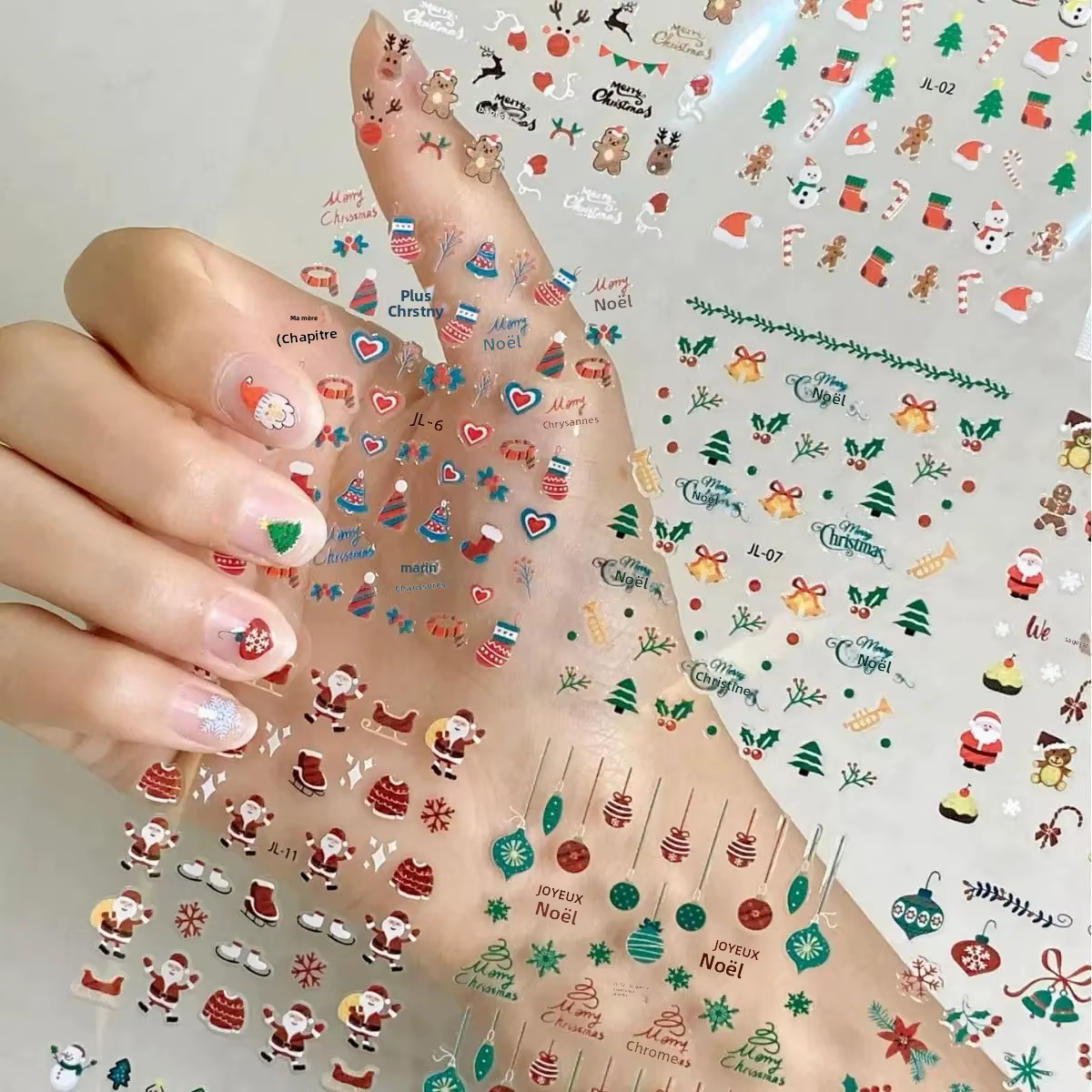 30 autocollants pour ongles de Noël auto-adhésifs – Motifs sélectionnés de flocons de neige